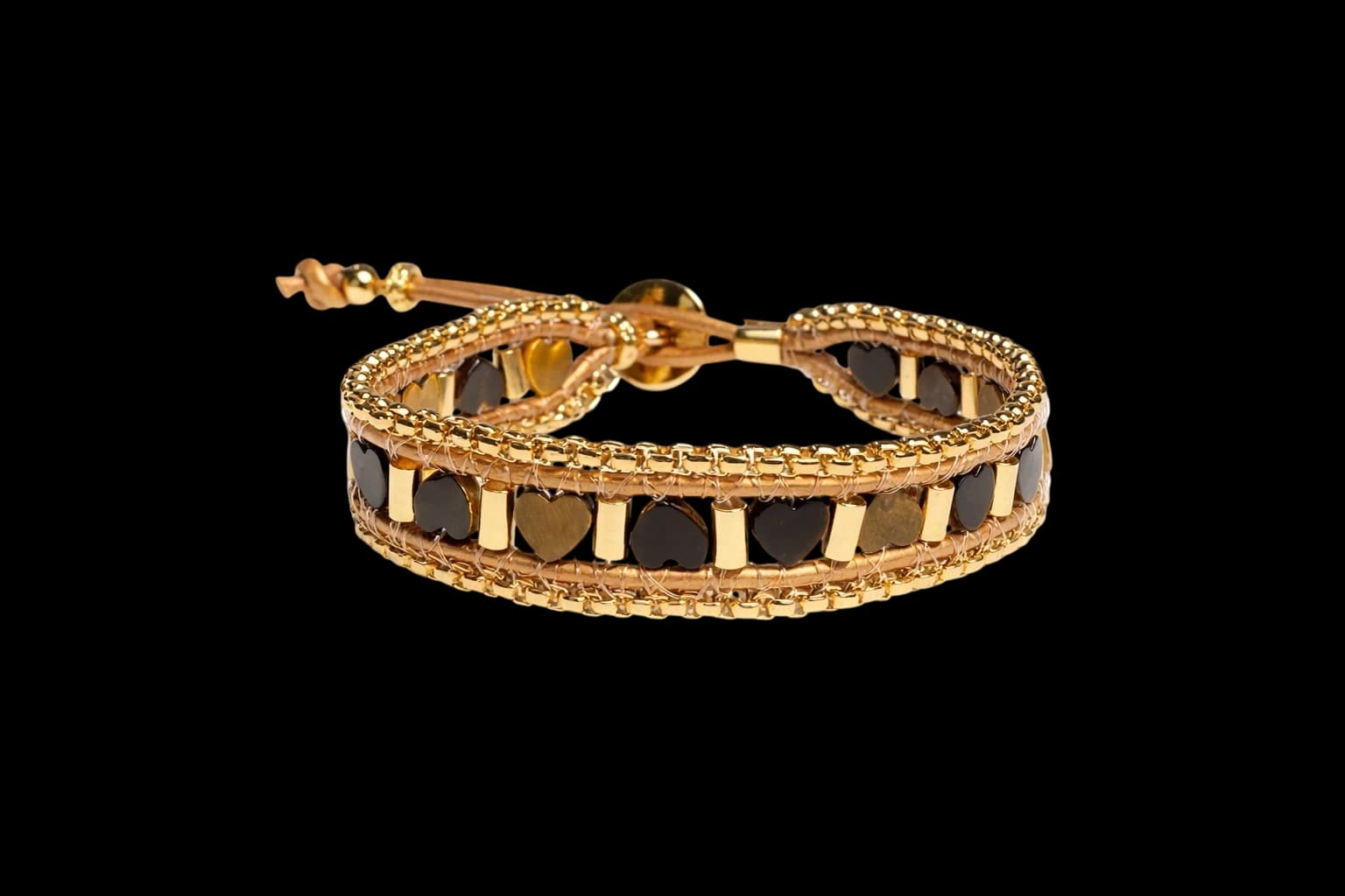 Pulseira Wrapp Corações Olho De Tigre