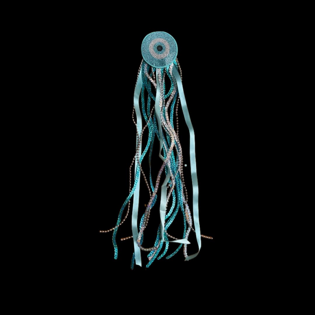 Fivela Luxo Olho Turquesa Com Fitas E Correntes De Brilho