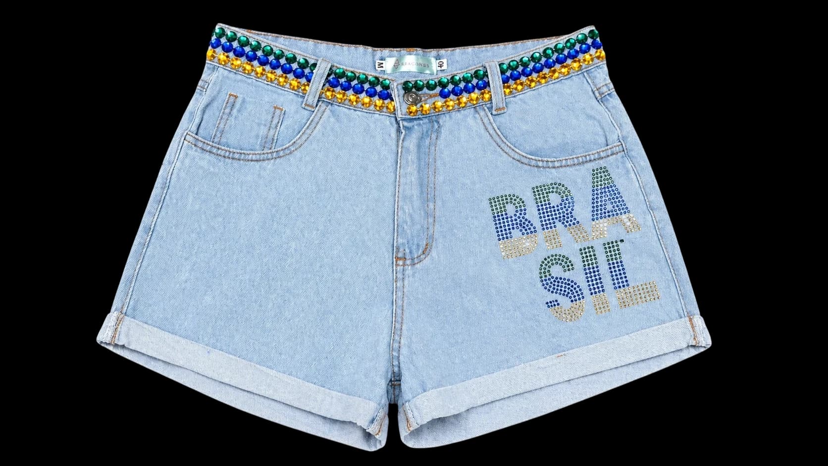 Short Jeans Bordado Em Strass Brasil