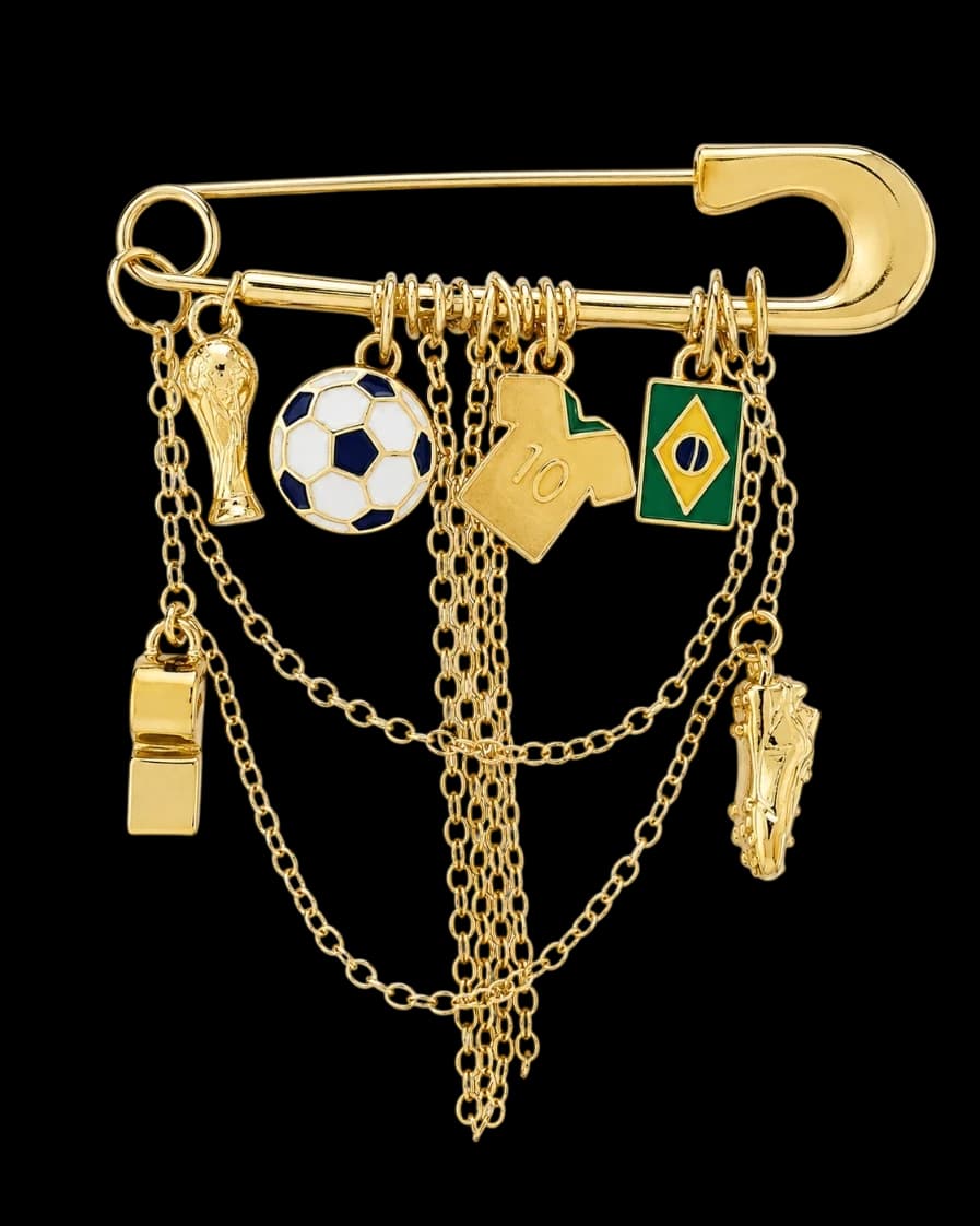 Broche Alfinete Brasil Com Pingentes E Correntes