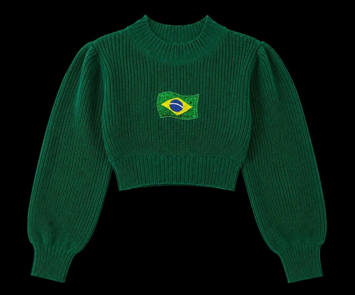 Tricô Cropped Manga Bufante Brasil Premium