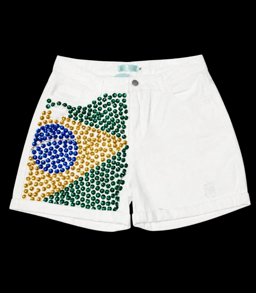 Short Denim Brasil Bordado Premium