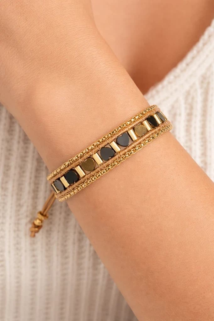Pulseira Wrapp Corações Olho De Tigre