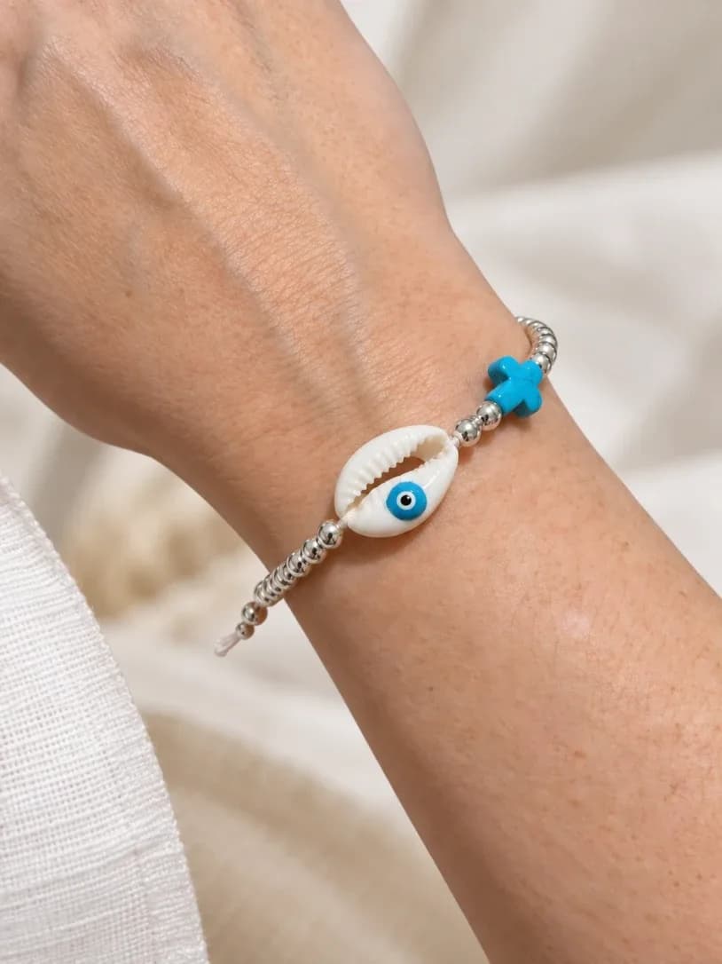 Pulseira Macramê Hematita Búzios