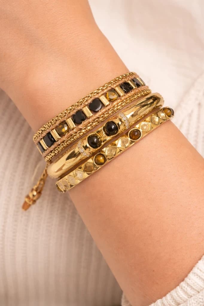 Bracelete Aço Elegance Olho De Tigre
