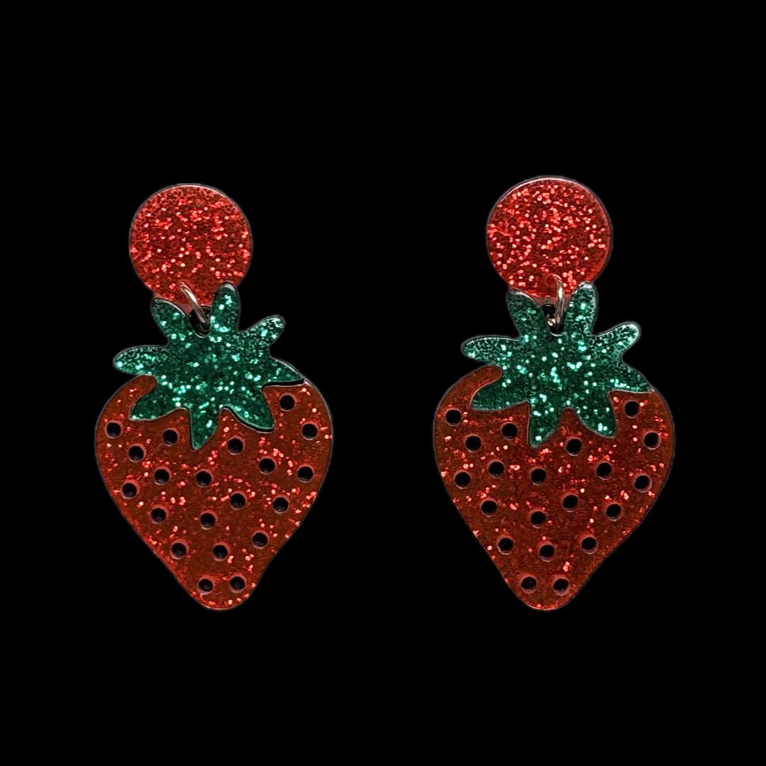 Brinco Morango Glitter Vermelho