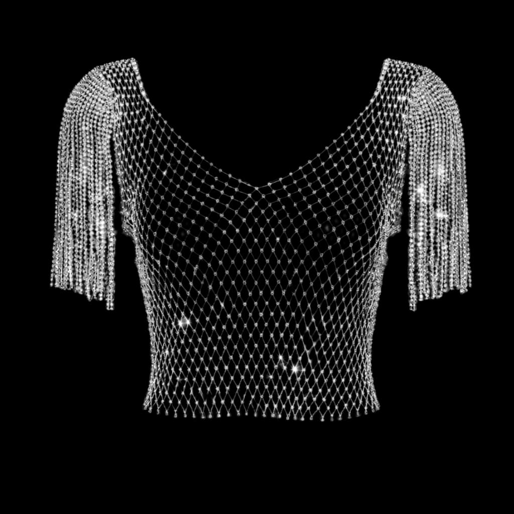 Blusa Rede Strass E Franjas Premium